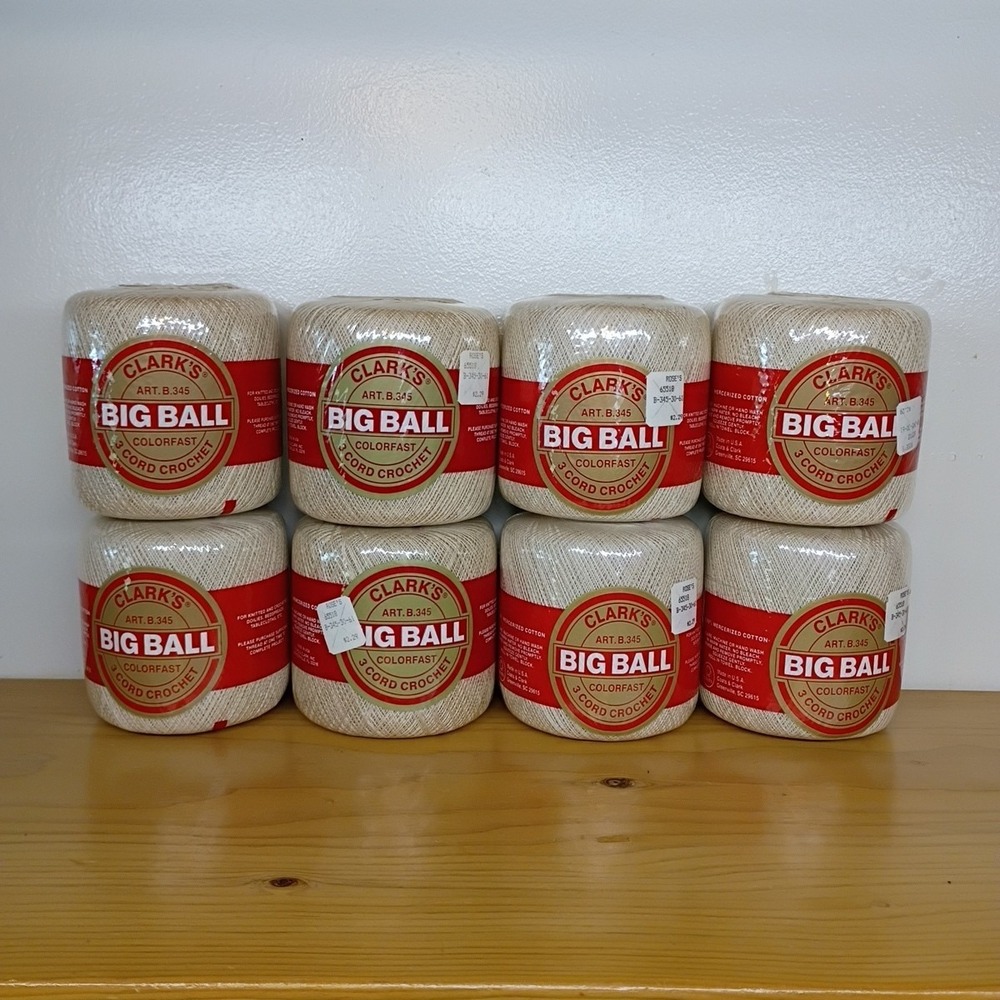8 Clark's BIG‎ BALL 61A ECRU" 100% Cotton 3 Cord Crochet Thread Size 30 500 yds
